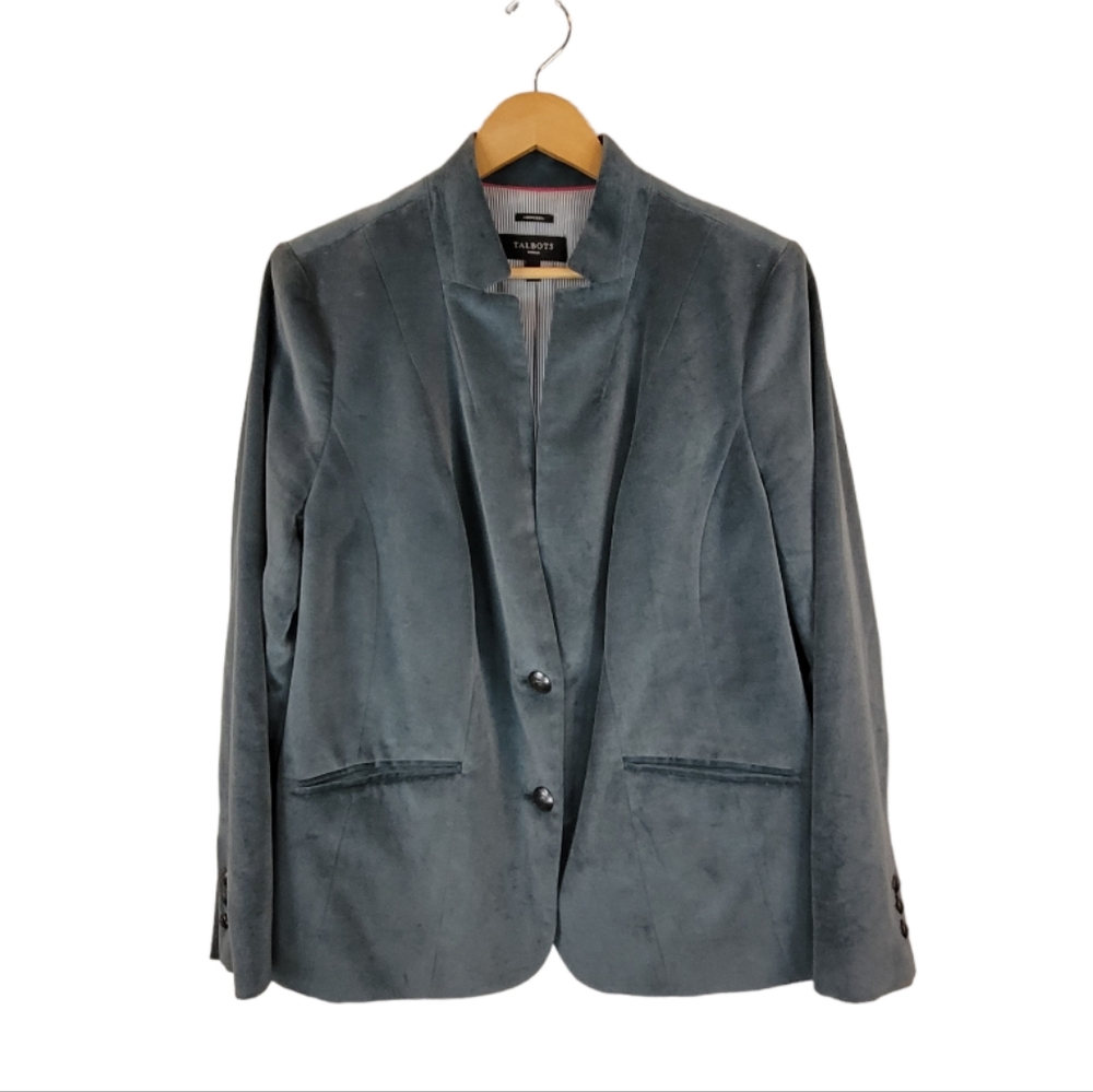 Talbots Aberdeen Jacket Velveteen Sage Green Single Breasted Womens 14W